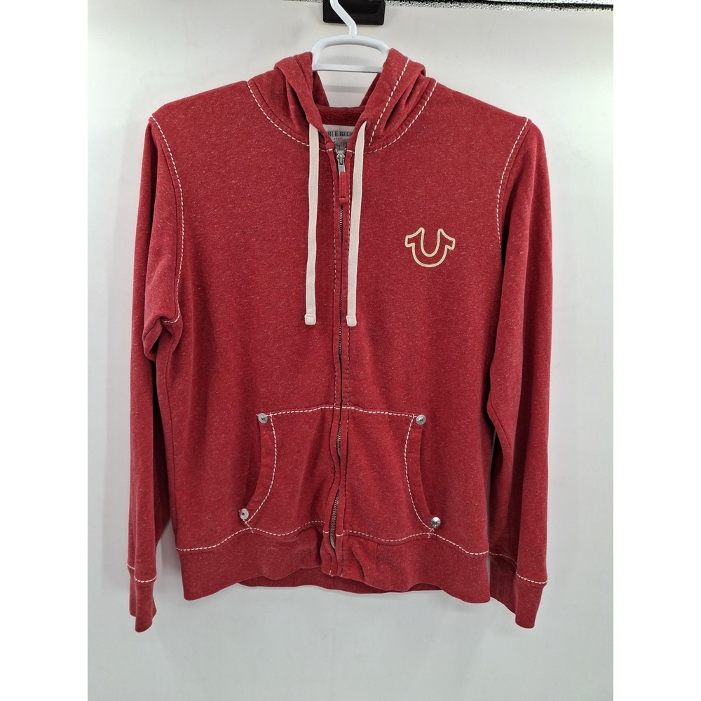 True Religion Big T Red Zip Up Hoodie Men's XL